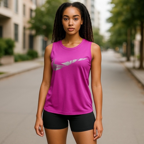 NIKE DRI FIT PINK SWOOSH SLEEVELESS ATHLETIC WORKOUT GYM CASUAL TOP SIZE MED - Picture 10 of 10